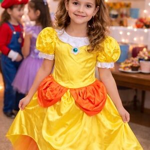Super Mario Princess Daisy Costume Size 140 Yellow Dress Halloween Cosplay